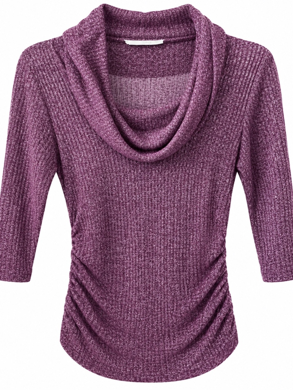 Maurices Purple Heather Cowl Neck Ruched 3/4 Sleeve Top S